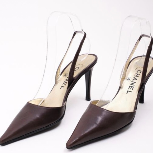 Chanel Brown Leather Vintage Slingback Pumps - Picture 1 of 8